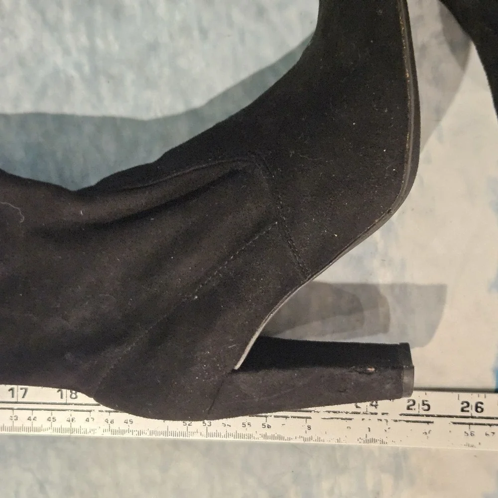 Women's‎ Size 8 Black Over The Knee Boots Block Heel Back Tie Zip Faux Suede